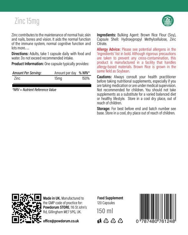 Zinc 15mg - 120 Capsules leaflet