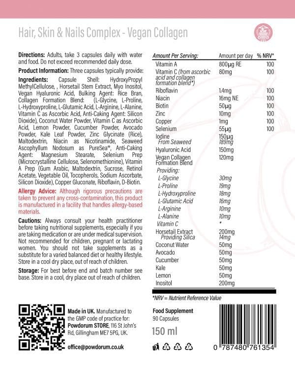Hair, Skin & Nails Complex 90 Vegan Collagen Capsules leaflet