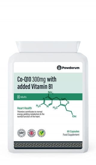 Powdorum CoQ10 Plus 300mg capsules with Coenzyme Q10 and Vitamin E for heart health and cellular energy