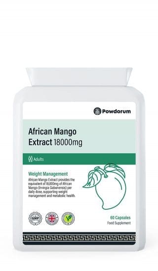Powdorum African Mango Extract 18000mg capsules with Irvingia gabonensis for weight management, digestion, and metabolic health