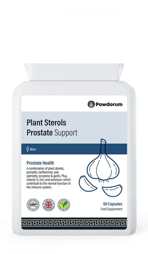 Powdorum Plant Sterols Prostate Support capsules with beta-sitosterol, saw palmetto, and lycopene for prostate health and urinary comfort