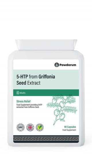 Powdorum 5-HTP from Griffonia Seed capsules with high-strength 200mg dose for serotonin support, mood balance, and improved sleep quality