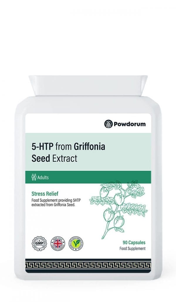 Powdorum 5-HTP from Griffonia Seed capsules with high-strength 200mg dose for serotonin support, mood balance, and improved sleep quality