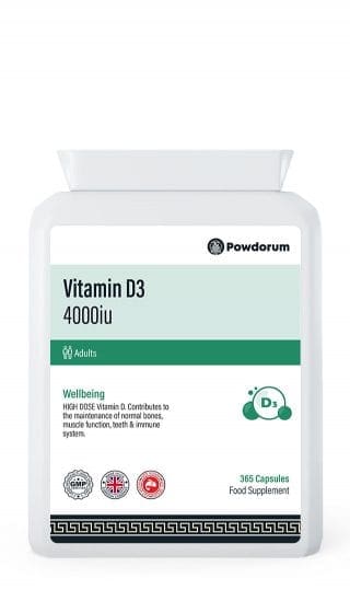 Powdorum Vitamin D3 4000IU 365 tablets for high-strength bone health, immune support, and muscle function