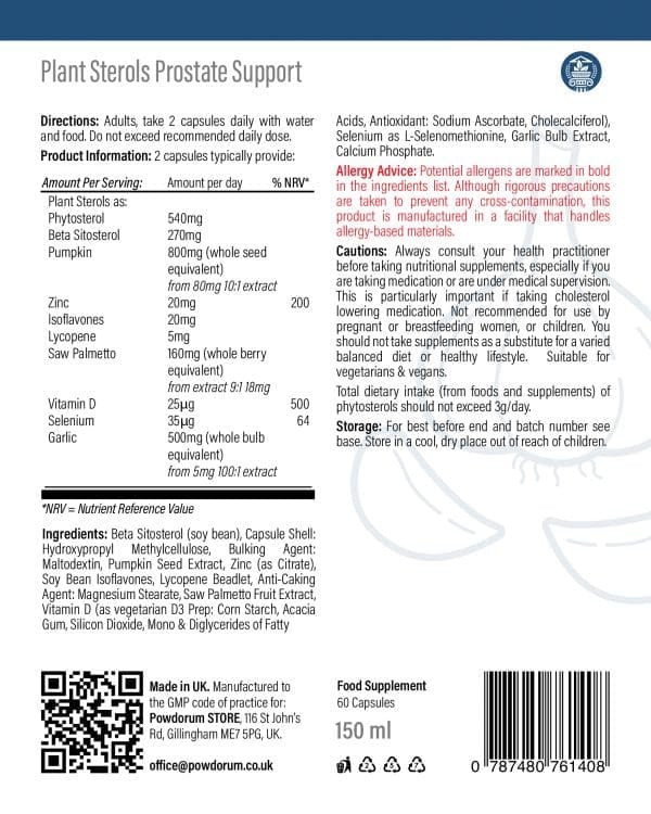 Plant Sterols Prostate Support - 60 Capsules leaflet
