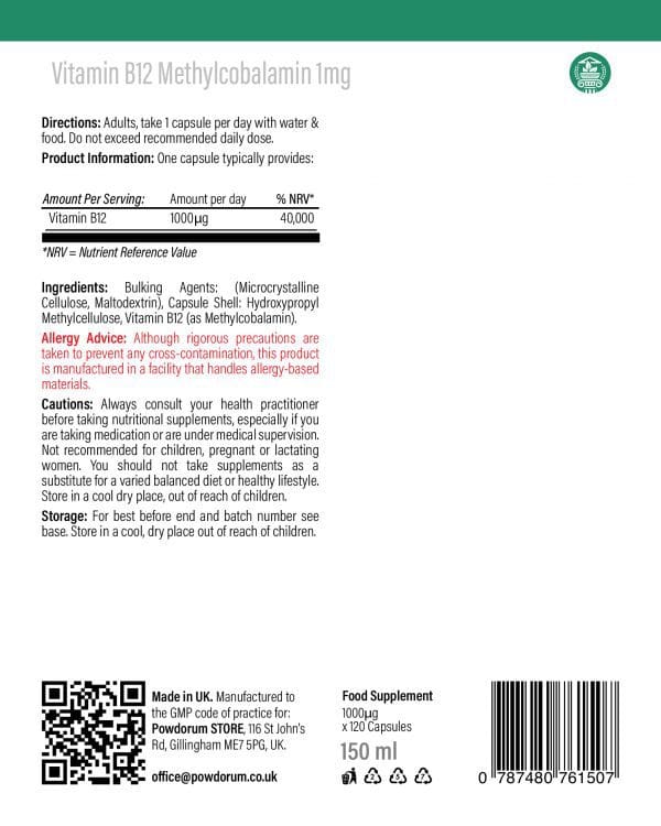 Vitamin B12 Methylcobalamin 1mg - 120 Capsules leaflet