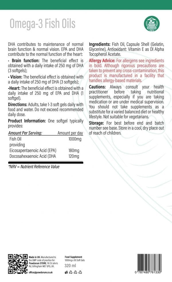 Omega-3 Fish Oils 1000mg - 90 Softgel Capsules leaflet