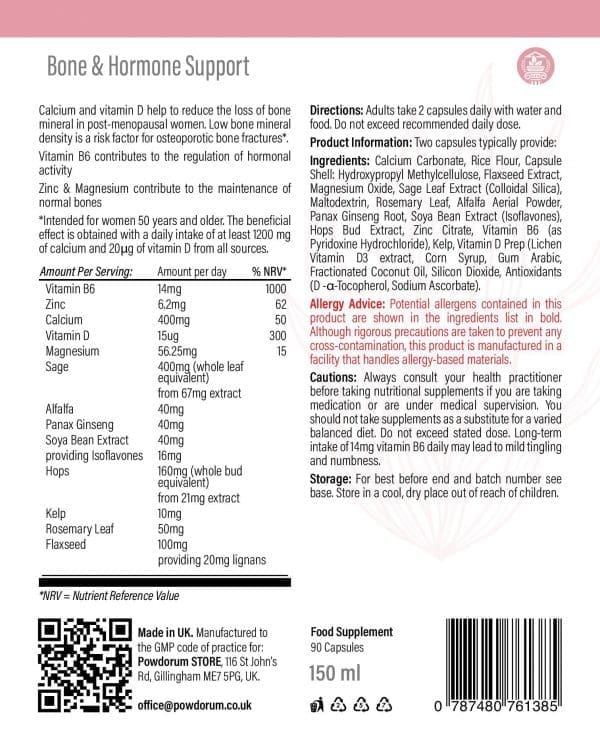 Women Bone & Hormone Menopause Support - 60 Capsules leaflet
